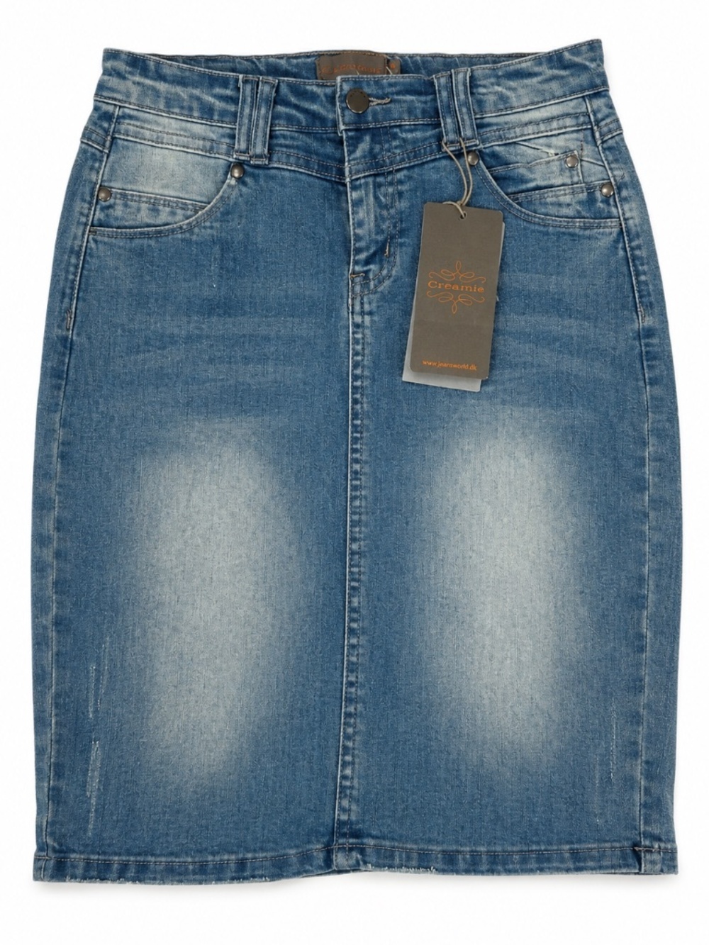 NWT Creamie Girl's Straight Denim Skirt Distressed Whiskered Sz 14